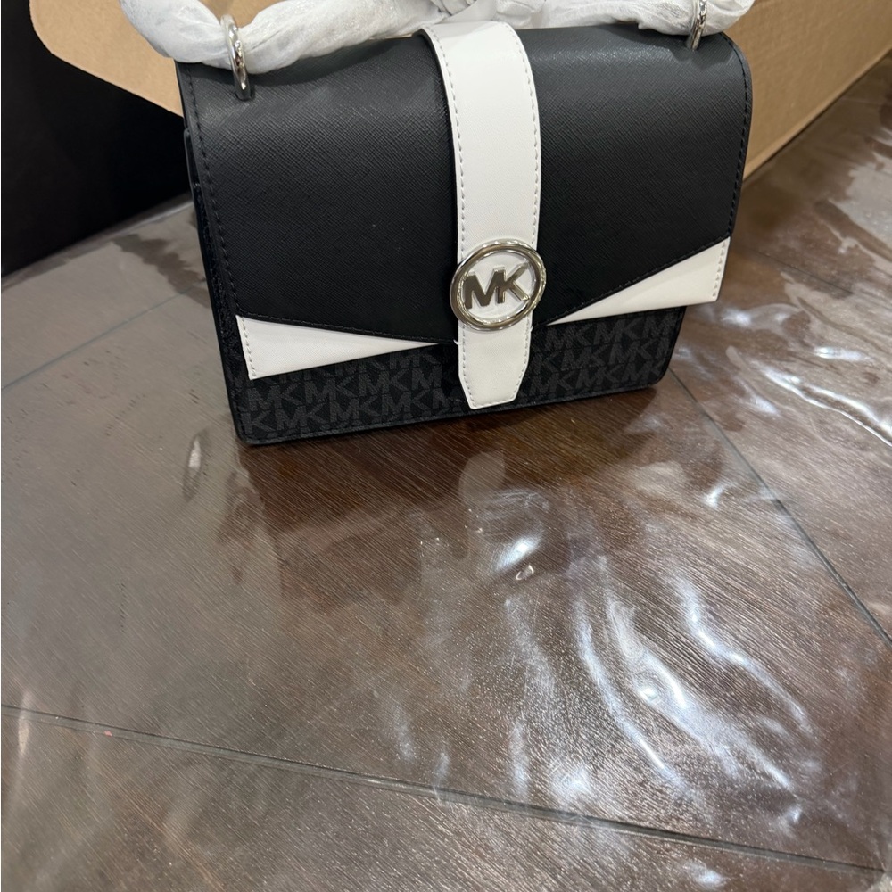Michael Kors Black and White MK Logo Convertible Crossbody